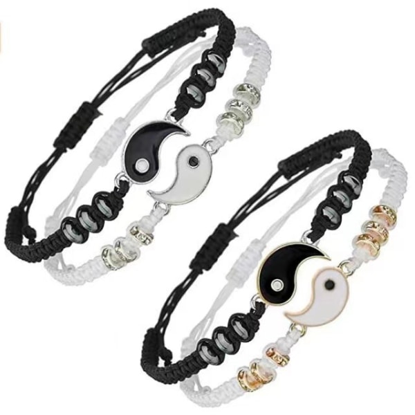 Bästa vän-armband för 2 matchande Yin Yang justerbara snöre armband för Bff vänskap relation pojkvän flickvän V