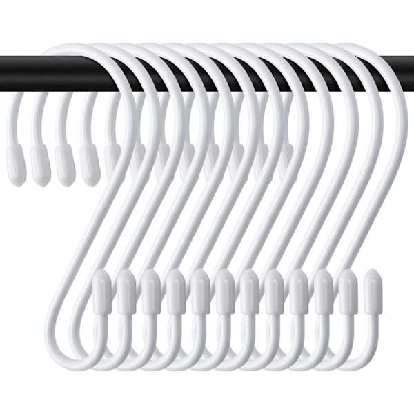 12 Pak S-Kroge Hvide 8cm Små Køkkenkroge Metal Kroge Max Belastning: 5 kg - S-formet - Til tøjstativ, køkken, badeværelse E