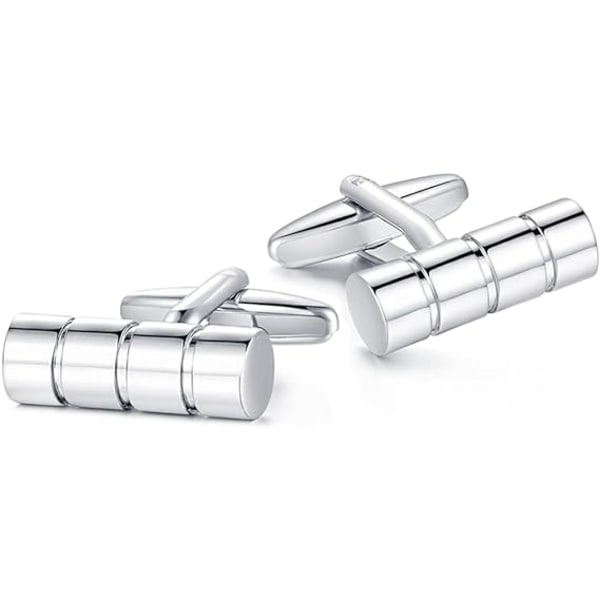 Manschettknappar för män - Cylinder för affärsbröllopspresent, silver