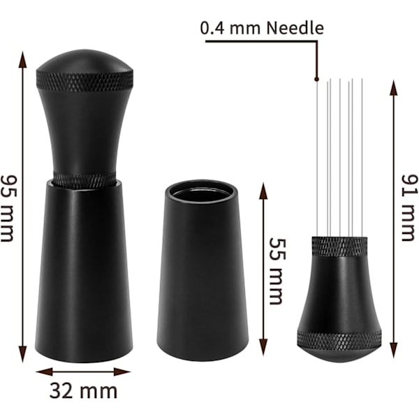 7 nålar 0,4 mm espressokaffeomrörare med hållare, aluminium allt