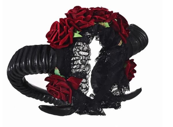 Gotiske Ram Horn Sinister Evil Hodebånd Roser Garland Satanisk Hodeplagg