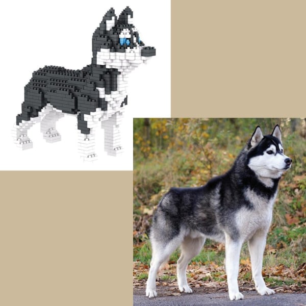 1 sett med Siberian Husky Hund Byggeklosser. Figur å sette sammen med nanoblocks. 950 deler. K