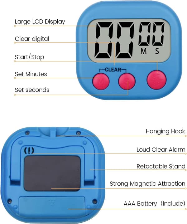 Magnetisk køkkentimer med stort LCD-display, Pitasha digitalt ti