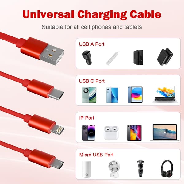 Multi-opladerkabel (2 pak, 1m), 3 i 1 Trækbart Opladerkabel, Universal USB Opladerkabel m
