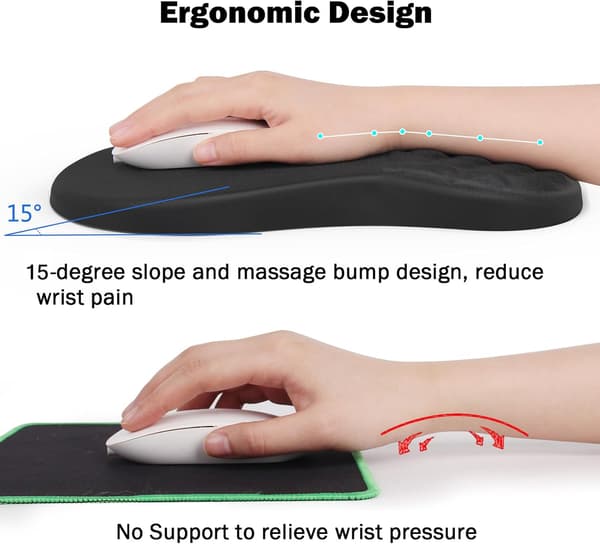 Ergonomisk musematte med håndleddstøtte, musematte med minne skum og