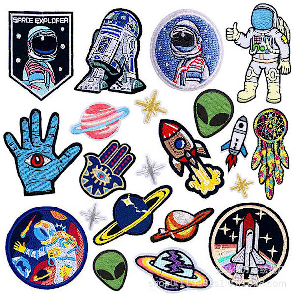 21 stk. broderede stryge-på sy-på patches rum planeter astronaut patches til tøj