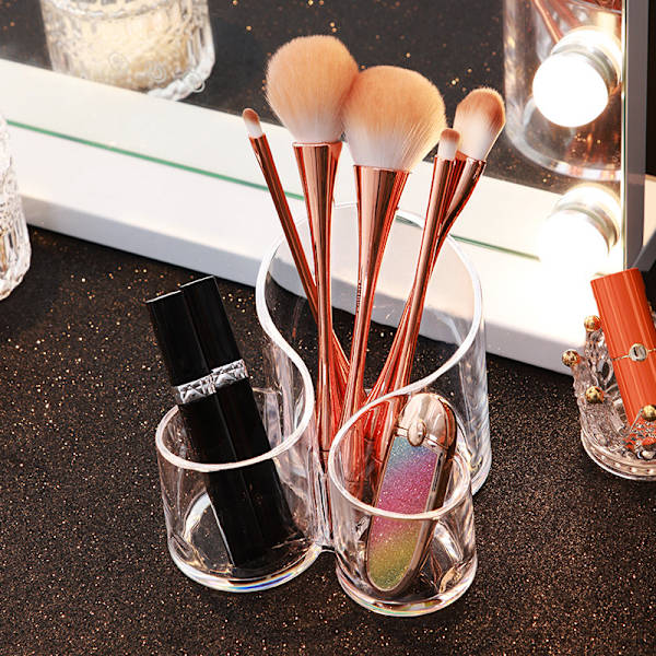 Makeup opbevaring gennemsigtig akryl børsteopbevaring – 3 runde æsker