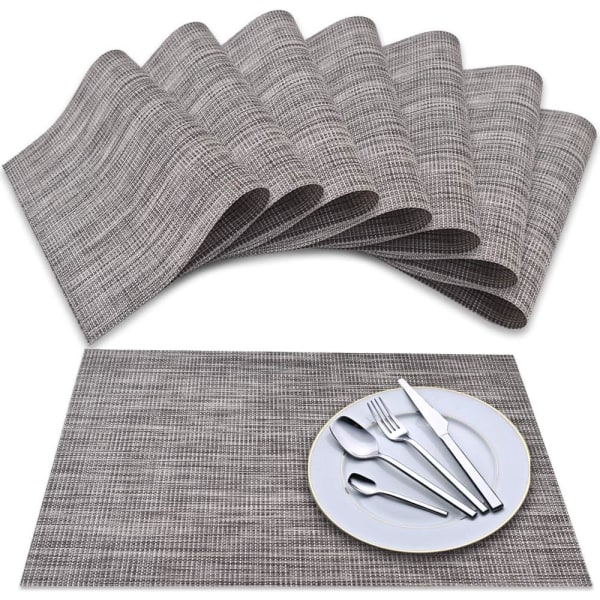 Mörkgrå-underlägg (set med 8), Cross-Weave vinylvävda bordsmattor