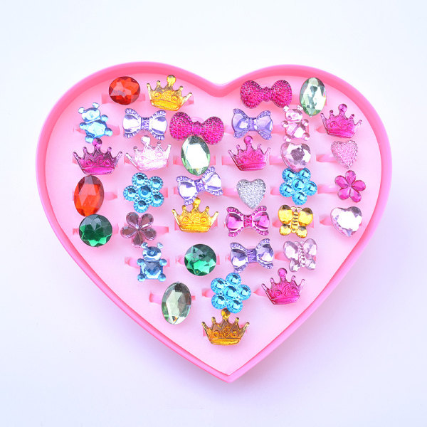 Kids Girls Rings 36 delar, Justerbar Ring Set för Little Girl,