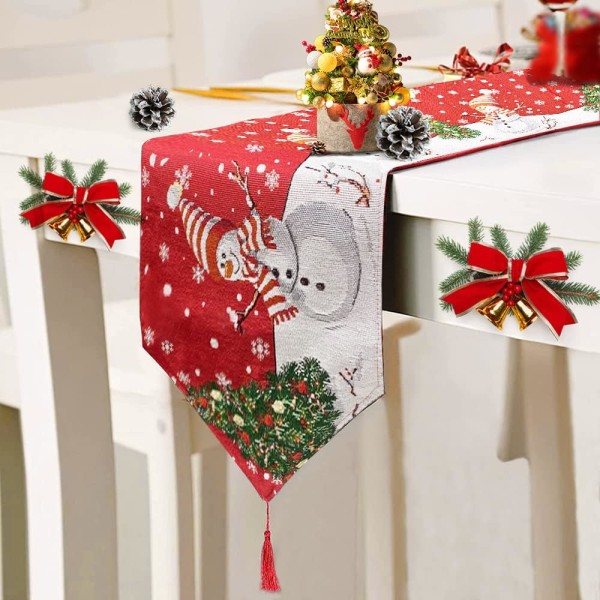 Christmas Table Runner 13x72 tum julgran Snowman Farm Ho