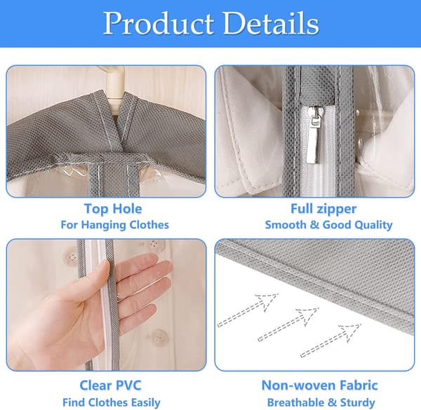 3-pack klädpåsar kostymöverdrag för hängande kläder 100 cm, M