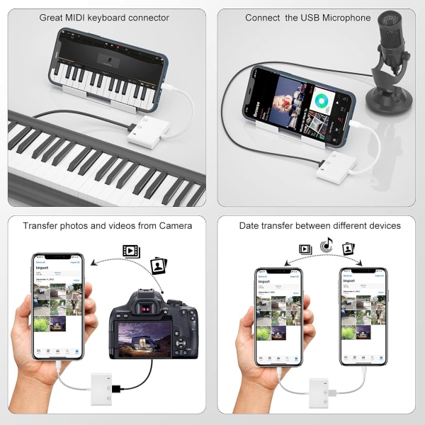 iPhone USB-kameraadapter, 3 i 1 iPhone USB-adapter Lightning USB