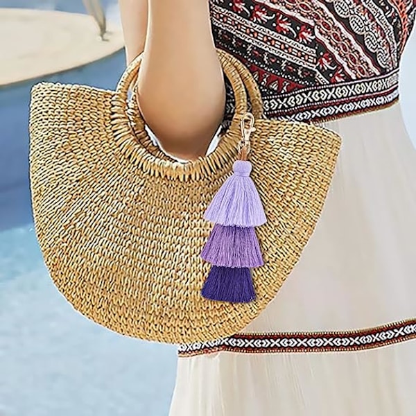 3 stk. Tassel Taske Charm Nøglering, Tassel Charm Nøglering, Farverig E