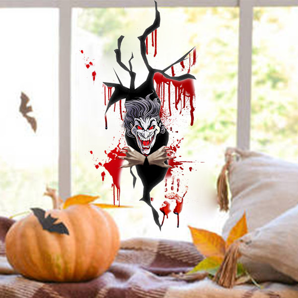 Nye Halloween-vindusdekaler, store skumle demondekaler for Halloween-festdekorasjon, blodig Han