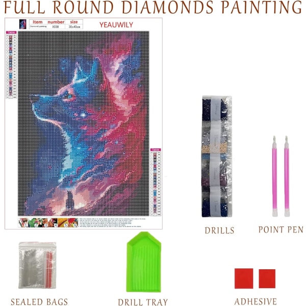 30x40cm Wolf Diamond Painting Kit för vuxna djur 5D Rhinestone