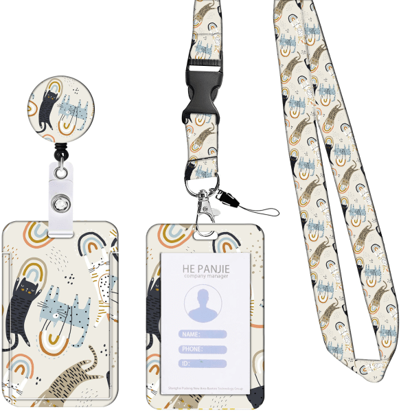 （Kattmodell） Retrakterbar Lanyard med ID-korthållare, Bohemian R