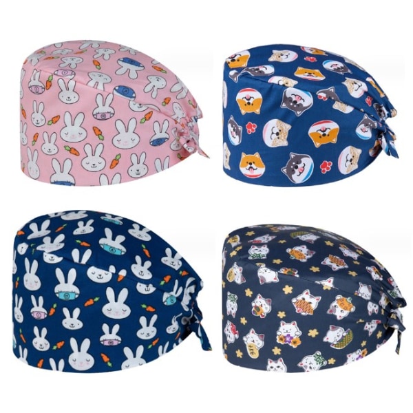 4 stycken Bouffant Scrub Cap, Andningsbara Justerbara Arbetsmössor, Uni