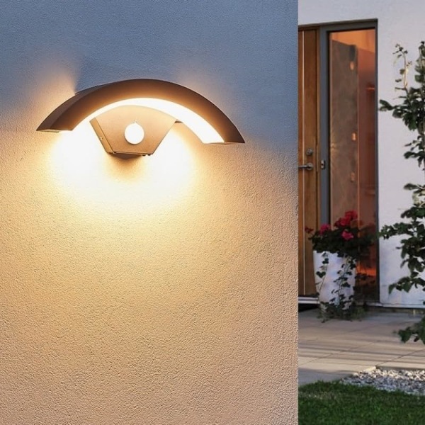 LED utomhus med rörelsesensor, 24W modern yttre väggbelysning