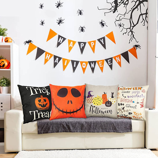 4 kappaletta Halloween-kurpitsatyynynpäällisiä, kodin koristeellinen tyynyliina, 18\" x 18\" sohvatyynynpäällinen,