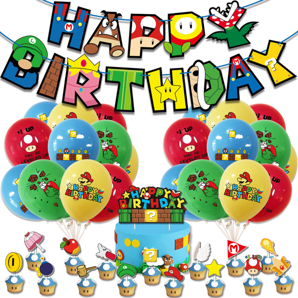 Super Mario Same Paragraph Birthday Decoration Set Happy Birthday Banner Bu