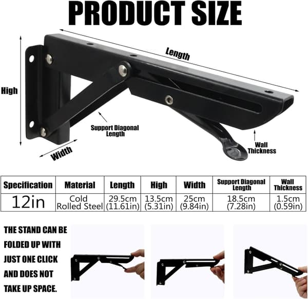 Folding Bracket 300mm, Heavy Duty Folding Bracket 2 Pieces, Foldi