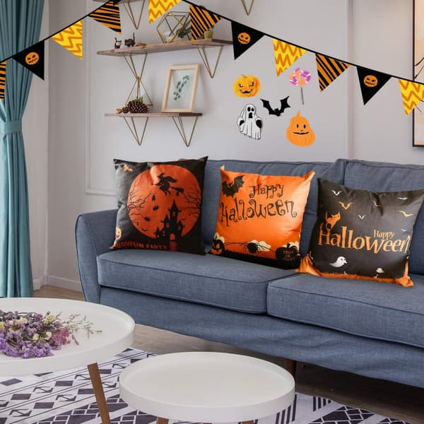 4 st Halloween-kuddfodral 18 x 18 tum Spirder Web Jack-O-Lantern kuddfodral (kuddar ingår ej)