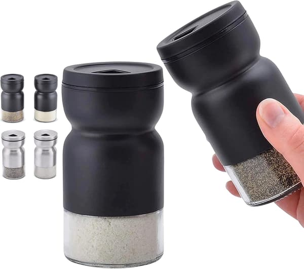 2-pack salt- och pepparkvarnset i glas med justerbart hällhål
