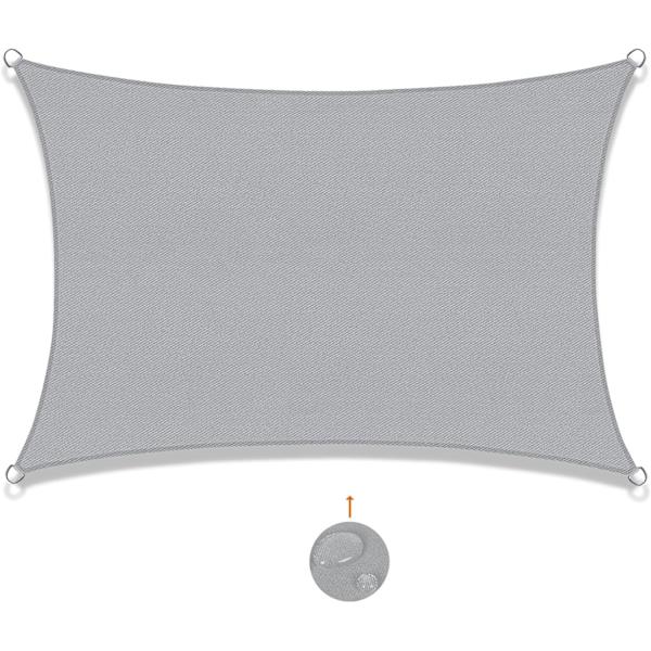 Solseil, vannavstøtende, 2 x 4 m, polyester, rektangulær, grå