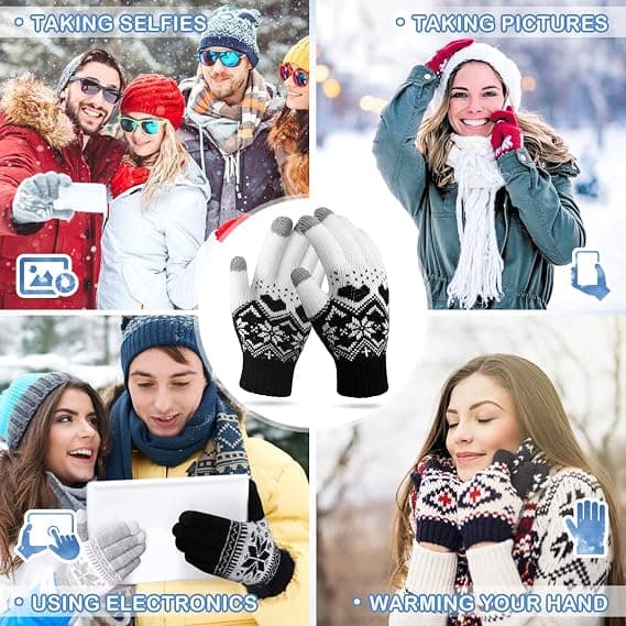 Vinter Touch Screen Handsker Sne Blomsterprint Hold Varm til Kvinder og Mænd-3