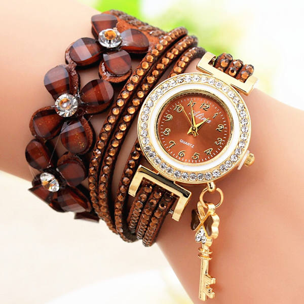 Fashion Chimes Diamant Læder Armbånd Dame Dame Håndledsur Håndledsur