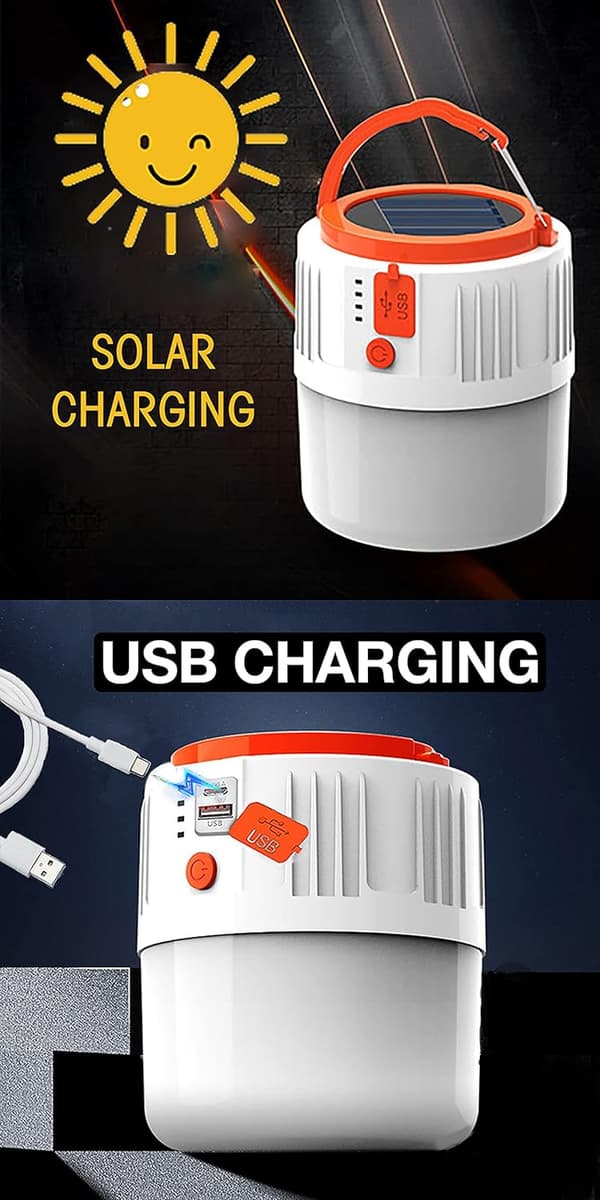 Hvid Genopladelig Solcellelanterne, USB LED Campinglygte I