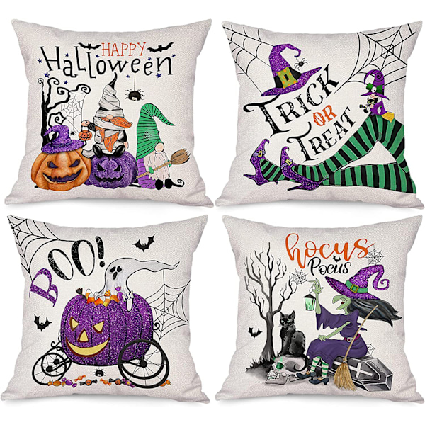 4 kpl Halloween-tonttu noita tyynynpäällinen kodin sisustus sohvatyynynpäällinen 18\" x 18\" Halloween-koriste