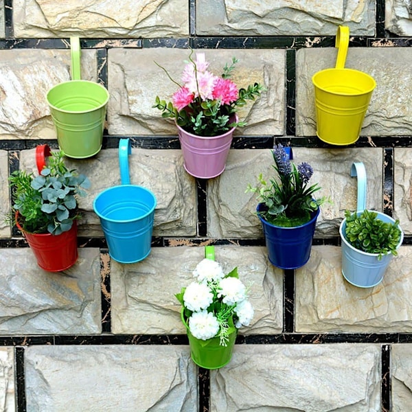 Blomsterpotter, hengende blomsterpotte, hagepotter balkong metallbøtte blomsterholdere - avtakbar krok (8 stk)