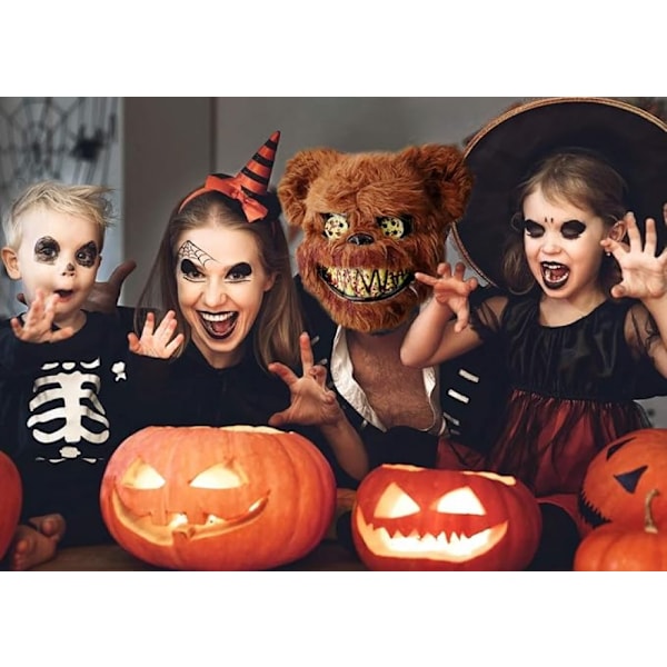 Halloween-naamio, pelottava ruskea karhun naamio, verinen pehmoinen päänaamio, cosplay-asu rekvisiitta Halloween-juhliin