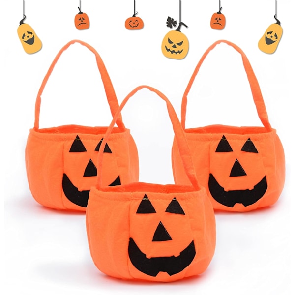 3-pack pumpa godispåsar, trick or treat-påsar i form av pumpa, Halloween-godispåsar