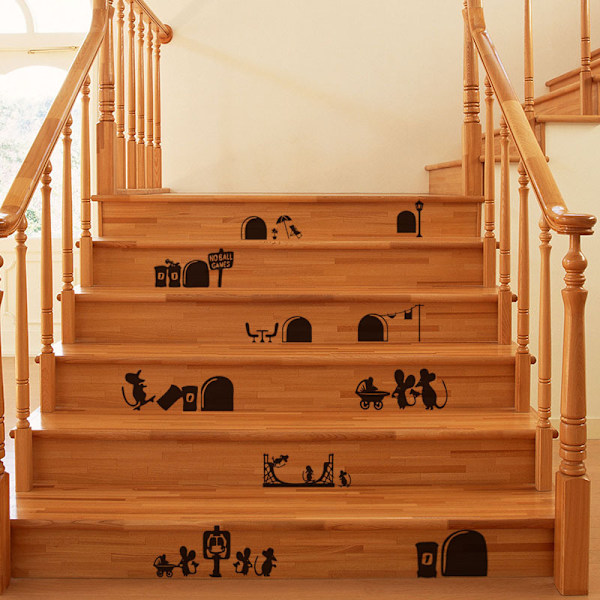2 Pak Trappe Dekal Trappe Tegneserie Mus Mural Dekaler DIY Flise Dekal Vandafvisende Hjem Dekoration Familie Trappe Dekal