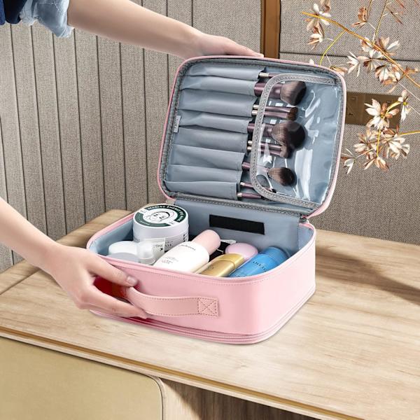(Pink) 1 stk. Rejse Make-up og Smykke Taske Rejsearrangør med Make-up Pung, Make-up Organizer og Co