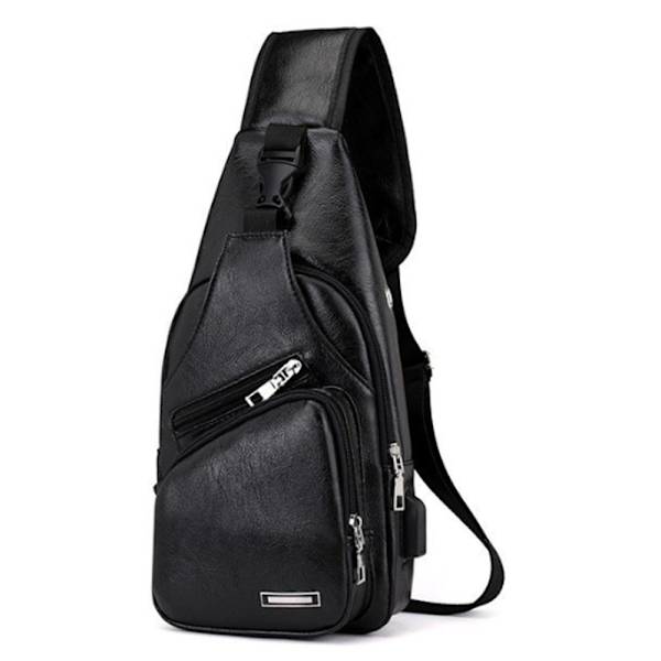 Olkalaukku, miesten rintalaukku, crossbody-laukku, nahka musta