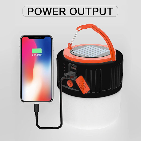 Sort Genopladelig Solcellelanterne, USB LED Campinglygte H