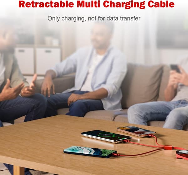 Multiladerkabel (2-pakning, 1m), 3-i-1 Inntrekkbar Laderkabel, Universal USB Laderkabel