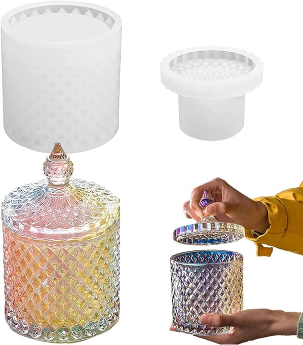 Stora hartsformar i silikon med lock, 3D-burk i silikon, förvaringsburk