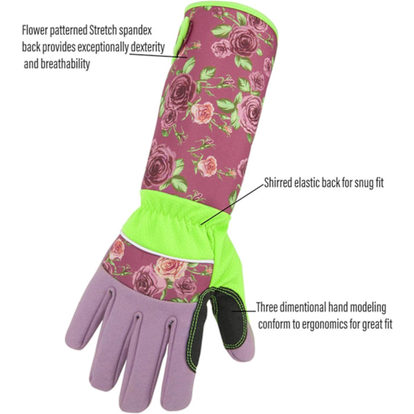 Hagehansker med lange ermer, håndleddsbeskyttelse, hagearbeid, beskjæring, rosegartner, beskyttende hansker, unisex, ett par (lilla B