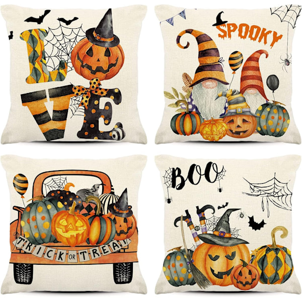 4 stk Halloween gresskar dekorative putetrekk (45*45cm) for stue, soverom, seng, sofa, kafé, C