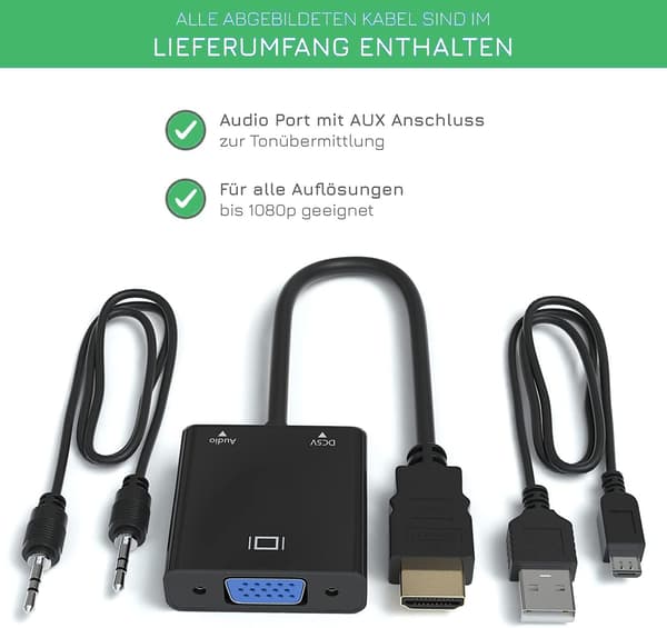 1080P HDMI til VGA-adapter, konverter (han til hun) med lyd