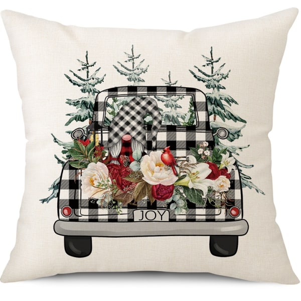Set med 4 juldekorationer kuddfodral Jultomtar Buffalo Plaid Farmhouse Dekor Kuddfodral Retr
