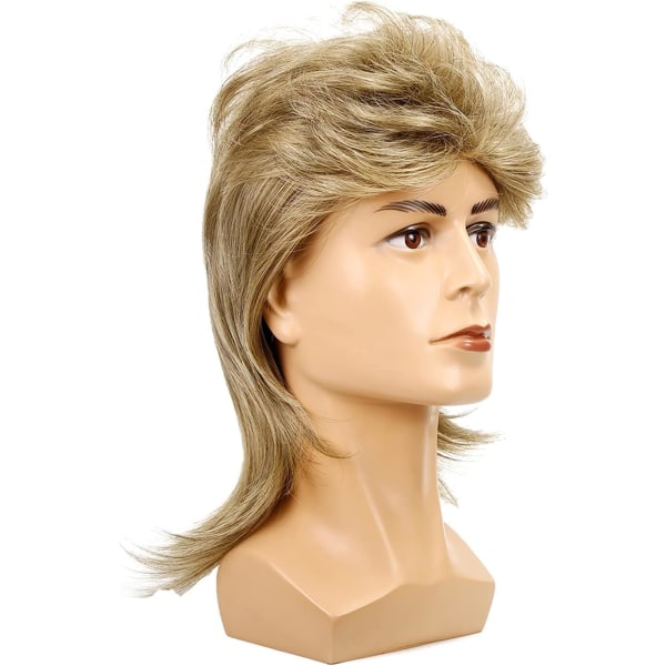 Blond Mullet Peruk för Män 80-tals Mullet Peruk Män Långt Syntetiskt Hår