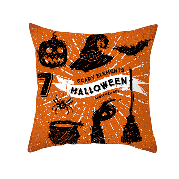 （45x45 CM  4 stycken）Tryckt Kuddfodral Halloween Mönster Söta Spöken och Fladdermöss Dekorativa Kuddar