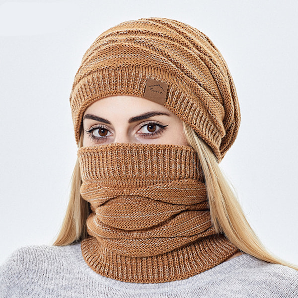 Svart vinter varm mössa hatt och loop halsduk rör halsduk set med fleecefodrad flickor vinter hatt hals w