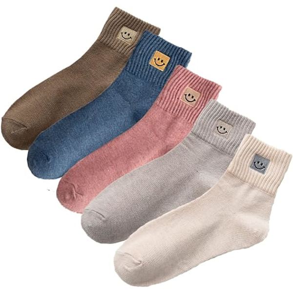 Multicolor(A) 5 par søde smilende ansigtsstrømper broderi ankel nr.