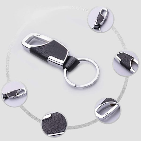 4 Pakker Rustfrit Stål Nøglering med Læder, Premium Heavy Duty Bil Hjem Kontor Nøglering med Ring til Mænd og Kvinder L